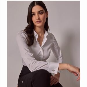 Hawes & Curtis 🇬🇧 White Fitted Cotton Stretch French Cuffs, Size 6 NWT